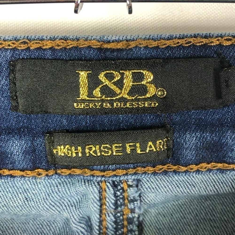 Boutique L&B Lucky & Blessed Dark Wash High Rise Flare Distressed Jeans 4 View 4